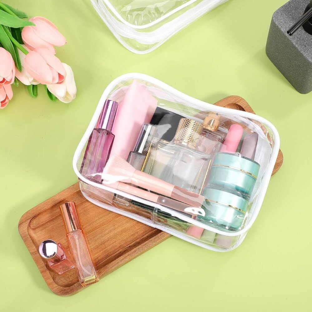 10 Pcs Clear Makeup Bags, Pvc Transparent Zipper Pouches for Cosmetics & Toiletr - Picture 5 of 9
